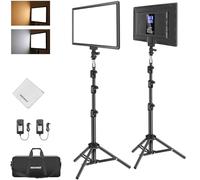 NEEWER 13" LED Video Light Panel Photography Lighting Kit with Tripod Stand & Cleaning Cloth, 2 Pack 8000mAh Dimmable Bi Color Studio Key Lights 3200K-5600K CRI97+ 2400Lux for Live Streaming Recording