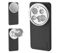 NEEWER 15 Ultra Case, Protective Phone Case Compatible with Xiaomi 15 Ultra, Heavy Duty TPU + PC Faux Leather with 17mm Lens Mounts & 67mm Filter Adapter for Wireless Charging, PA101 Black + Silver