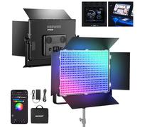 NEEWER 150W RGB LED Panel Video Light Kit with Barn Doors, 1800 LEDs 42500Lux/0.5m 2500K-10000K CRI96+/TLCI97+ 0-100% Dimming, APP/2.4G/Panel/DMX Control for Pro Studio Gaming Lighting, AP150C