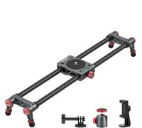 NEEWER 16in/40cm Carbon Fiber Camera Slider with 360° Ball Head/Phone Clamp/Action Camera Mount, Dolly Rail Track with 4 Bearings & Adjustable Legs, Compatible with GoPro Insta360 iPhone Android, CS1M