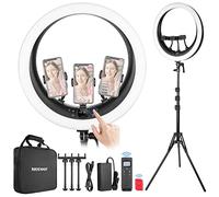 NEEWER 19 Inch Ring Light with Stand and 3 Phone Holders, Upgraded 2.4G Control 1% Soft Dimming, LCD and Touch Control, CRI 97+ 3000lux, for Lighting Transmission