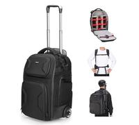 Neewer 2 in 1 Camera Roller Bag with Detachable Shockproof Dividers Retractable Handle Waistband Rain Cover Water Resistant Robust Carry On Backpack for Camera Tripod Flash Lens Laptop, Black, PB027