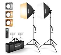 NEEWER 2 Pack 24"x24" Softbox Lighting Kit with Tripod Stands, 45W Bi Color 2.4G LED Bulbs, 10 Channels 2900K-7000K 1400lx/m CRI95, 66'/20m Remote Control, Photography Continuous Lighting Kit, NK103