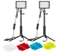 NEEWER 2 Pack Tabletop Dimmable 5600K USB LED Video Lighting with Color Filters and Tripod Stand