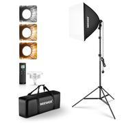 NEEWER 24"x24" Softbox Lighting Kit with Tripod Stand, 45W Bi Color 2.4G LED Bulb, 66' Remote Control 10 Channels 2900K-7000K 1400lx/1m CRI95 Studio Photography Video Recording Continuous Light, NK104