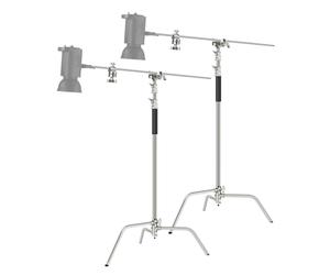 NEEWER 2PCS Pro 100% Stainless Steel Heavy Duty C Stand with Boom Arm, Max Height 10.5ft/320cm Photography Light Stand with 4.2ft/128cm Holding Arm, 2 Grip Head for Studio Monolight, Softbox,Reflector