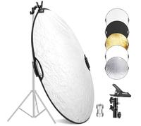 NEEWER 32"/80cm 5 in 1 Light Reflector with Clamp & Hand Grips, Polyester Multi Disc Photography Diffuser, Translucent/Silver/Gold/White/Black, 3/8" Thread, for Studio Outdoor Lighting, RF-80II