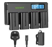 NEEWER 4 Packs 7.4V 2600mAh NP-F550 Replacement Batteries with 4 Channel Battery Charger & Power Adapter, Compatible with NP-F550/750/770/970 FM500H QM71D QM91D, Field Monitor, Video Light