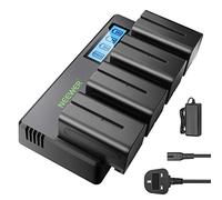 Neewer 4 Packs NP-F750 Replacement Batteries 7.4V 5600mAh with 4 Channel Battery Charger & Power Adapter, Compatible with NP-F550/750/770/970 FM500H QM71D QM91D, Field Monitor, Video Light