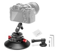 NEEWER 6" Suction Cup Camera Mount Compatible with GoPro, Metal Car Windshield Dash Ball Head Magic Arm with Action Cam Adapter Cleaning Cloth for DSLR Phone Holder, for POV Video Recording, CA013