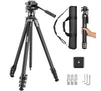 NEEWER 60.4" Travel Tripod Carbon Fiber with Detachable Damped Fluid Head, Lightweight Video Camera Stand with Metal Quick Flip Buckle, Arca Type QR Plate Compatible with Peak Design Capture V3, LT37