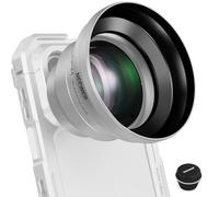 NEEWER 65mm HD Telephoto Lens Mobile Camera with Sun Visor (Silver), 1.7X Zoom Lens Accessories for 17mm Thread Back Plate, Mobile Cage & Case Compatible with iPhone and Android, LS-66