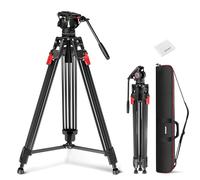 NEEWER 76" Video Camera Tripod with Fluid Head, One Step Quick Release Heavy Duty Aluminum Portable Tripod Stand with Cleaning Cloth, Dual Mode QR Plate for DSLR Camcorder, Max Load 17.6lb, LL27