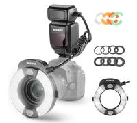 NEEWER 76Ws Marco Ring Flash Compatible with Canon Cameras, 1-1/128 Output, GN15 5600K TTL Flash Light with Front/Rear Curtain Sync, Color Gels, Lens Adapters for Macro Photography Lighting, RF1-C