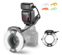 NEEWER 76Ws Marco Ring Flash Compatible with Nikon Cameras, 1-1/128 Output, GN15 5600K TTL Flash Light w Front/Rear Curtain Sync, Color Gels, Lens Adapters for Macro Photography Lighting, RF1-N