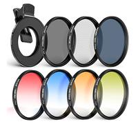 NEEWER 77 mm ND+CPL + Effect Filter Set with Mobile Phone Lens Clamp, Polarising Filter ND32, 6 Point Star Filter, 4 Graduated Colour Filters, Compatible with 15 14 Pro Max 14 13 12 11