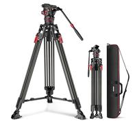 Neewer 78" Video Camera Tripod Carbon Fiber with Damping Adjustable Fluid Head, One Step Quick Release with QR Plate & Handle, Heavy Duty Tripod Stand for DSLR Cameras Camcorders, Max Load 22lb, LL37