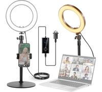 NEEWER 8" 18W High Power Desk Ring Light for Phone, 2900-7000K Bi Color 1380lux/0.5m CRI95+/TLCI97+ 12 Effects Selfie Light with Type C/Stand/Phone Mount/Remote for Zoom Call/YouTube/TikTok Vlog, RH8B