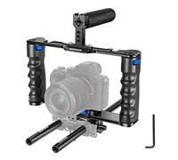 NEEWER Aluminium Alloy Video Camera Mounting Kit with Two Top Handle, 15 mm Rods, Compatible with Sony A7S III, Sony A6600 Canon EOS R5 R6 DSLR Mirrorless Camera Black-Blue