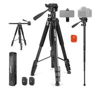 NEEWER Basic 74" Video Tripod Monopod w/ 3 Way Pan Tilt Head & Handle, Heavy Duty Metal Camera Tripod Stand w/ Phone Holder & Action Cam Adapter Compatible with GoPro DJI iPhone, Max Load 17.6lb, TP05