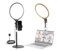 NEEWER Basics 10.5" Desk Ring Light w Stand/Phone Holder/Timer, Full Screen 15W Dimmable LED Selfie Panel Lighting for iPhone Recording Streaming Laptop Webcam Video Conference, USB A Power ONLY, R10
