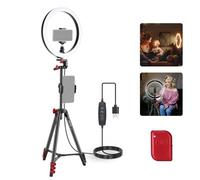 NEEWER BASICS 10" Selfie Ring Light with Tripod Stand/2 Phone Holders Compatible with iPhone/QR Plate, Dimmable LED Ringlight Lighting for YouTube TikTok Vlog Video Recording Makeup Streaming, RP10-H