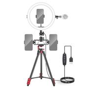 NEEWER BASICS 10" Selfie Ring Light with Tripod Stand/3 Phone Holders Compatible with iPhone/3 Cold Shoes, LED Ringlight Lighting for YouTube TikTok Vlog Video Recording Makeup Live Streaming, R11