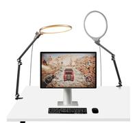NEEWER BASICS 2 Pack 10.5" Streaming Key Lighting, 3000-6500K 15W Full Screen LED Panel Ring Light with Adjustable Arm Stand Desk Clamp Timer for Laptop Computer Video Conference Zoom Makeup, R10