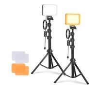 NEEWER BASICS 2 Pack LED Video Light Panel Lighting Kit, Bi Color Dimmable Portable Studio Lights with Stands & Filters, 3200K-5600K 750lux CRI95 for Video Recording Live Streaming Photography, BP66