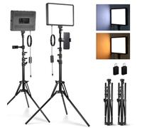 NEEWER BASICS 2 Pack LED Video Light Panel Lighting Kit with 2 59'' Stands & 2 Phone Holders, 850lx/0.5m Bi Color 2700K-6500K Dimmable Studio Light for Photography Filming Recording Live Stream, BP300