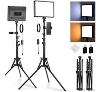 NEEWER BASICS 2 Pack LED Video Light Panel Lighting Kit with 2 59'' Stands & 2 Phone Holders, 850lx/0.5m Bi Color 2700K-6500K Dimmable Studio Light for Photography Filming Recording Live Stream, BP300