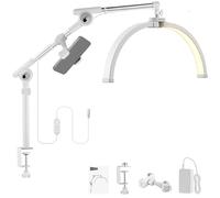 NEEWER BASICS 22" Half Moon Lash Light with Articulating Desk Clamp Mount Stand/Phone Holder, 32W Foldable LED Nail Tech Table Arc Lamp for Makeup Beauty Tattoo Overhead Video Recording, HM03-D