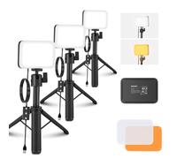 NEEWER BASICS 3 Pack LED Video Panel Desk Light, Video Conference Lighting Kit with Desktop Tripod Stands/Filters for Webcam Computer Zoom Makeup Recording Selfie Streaming, Bi Color Dimmable, BP66
