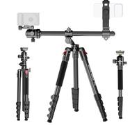 NEEWER BASICS 64.5" Horizontal Overhead Tripod Monopod for Dual Camera Aluminum Travel DSLR Camcorder Stand with Cell Phone Holder Compatible with iPhone for Video Recording, 22lb/10kg Load, TP66
