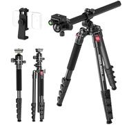 NEEWER BASICS 64.5" Horizontal Overhead Tripod with Ball Head/Cell Phone Holder Compatible with iPhone Video Recording, Aluminum Travel Stand Camera Monopod, 360° Pan 180° Tilt 22lb/10kg Load, TP66