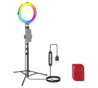 NEEWER BASICS 8" RGB LED Ring Light with Tripod Stand, 7 RGB Modes/3200-6500K/10 Dimming Levels, Phone Holder Selfie Ringlight Lighting for iPhone TikTok Vlog Makeup Video Recording Streaming, R08 RGB