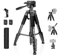 NEEWER BASICS Camera Tripod, 71'' Tripod with Holder Mount Compatible with Camera for Video Recording, Professional Aluminum Lightweight Portable Travel Stand with 3 Way Pan Tilt Head, TP55