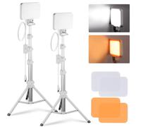 NEEWER Basics LED Video Light Panel Lighting Kit 2 Pack with Tripod Stand & Filter for Studio Photography Live Streaming Recording, Bi Color Dimmable Portable, 3200K-5600K CRI 95 750lux White, BP66