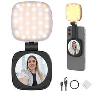 NEEWER BASICS Magnetic Selfie Light Compatible with MagSafe iPhone, Mini LED Desk Phone Stand Fill Ring Lighting with Mirror/Cleaning Cloth for Zoom Makeup Recording Video Conference, Black NL48B