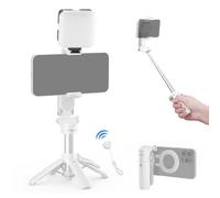 NEEWER BASICS Magnetic Selfie Stick Tripod Compatible with Magsafe iPhone Samsung Android, Portable Extendable Desk Stand with Cell Phone Grip Holder Detachable Remote for Video Recording, PA985 White