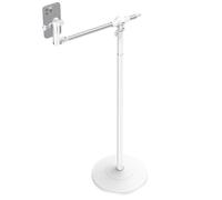 NEEWER BASICS Phone Floor Stand with Horizontal Extension Arm, Adjustable Cell Phone Holder Clamp Mount Compatible with iPhone Samsung for Video Recording Bed Lying Down, Weighted Base, ST009 White