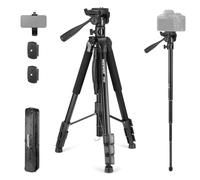 NEEWER BASICS TP05 74" Video Tripod Monopod, 3 Way Pan Tilt Head Phone Holder Compatible with iPhone DSLR, Travel Recording Stand, Overhead Camera Mount, Crossbar, 17.6lb Load