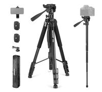 NEEWER BASICS TP05 74" Video Tripod Monopod, 3 Way Pan Tilt Head Phone Holder Compatible with iPhone DSLR, Travel Recording Stand, Overhead Camera Mount, Crossbar, 17.6lb Load