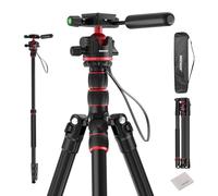 NEEWER BASICS Camera Tripod Monopod, 77" Compact Lightweight Travel DSLR Video Stand 360° Ball Head, Arca Type QR Plate, Reversible Legs, Inverted Central Axis & 2 Cleaning Cloths, 13lb Max Load, TP08