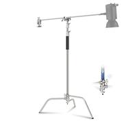 NEEWER C Stand with Boom Arm Pro 100% Stainless Steel, Max Height 10.8ft/330cm Air Cushion Heavy Duty Photography Light Stand with 4.2ft/128cm Holding Arm for Monolight Softbox Reflector