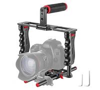 NEEWER Camera Video Cage Film Movie Making Kit, Aluminum Alloy with Top Handle, Dual Hand Grip, Two 15mm Rods, Compatible with Canon Sony Fujifilm Nikon DSLR Camera and Camcorder (Black + Red)