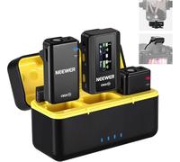 Neewer CM28 Professional Wireless Lavalier Microphone for Camera/PC/Compatible with iPhone Android, with Charging Case, Noise Canceling, 4GB Storage for 9hrs Recorder, Max 200m (656ft) Transmission