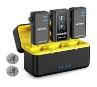 Neewer CM28 PRO Wireless Lavalier Lapel Microphone System with Charging Case 48KHz 16 Bit Uncompressed Audio Noise Canceling 4GB Storage 9Hrs Recording Compatible with iPhone iPad Android Camera PC