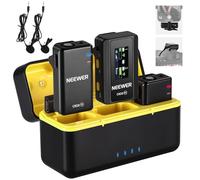 NEEWER CM28 Wireless Lavalier Microphone System with Charging Case, 2 Mic Clips, 1 Click Noise Canceling, 4GB Storage, 9H Playtime, Lavalier Lapel Mic Compatible with iPhone/Android/PC/Camera