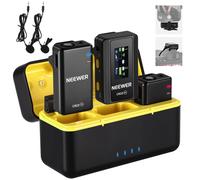 NEEWER CM28 Wireless Lavalier Microphone System with Charging Case, 2 Mic Clips, 1 Click Noise Canceling, 4GB Storage, 9H Playtime, Lavalier Lapel Mi